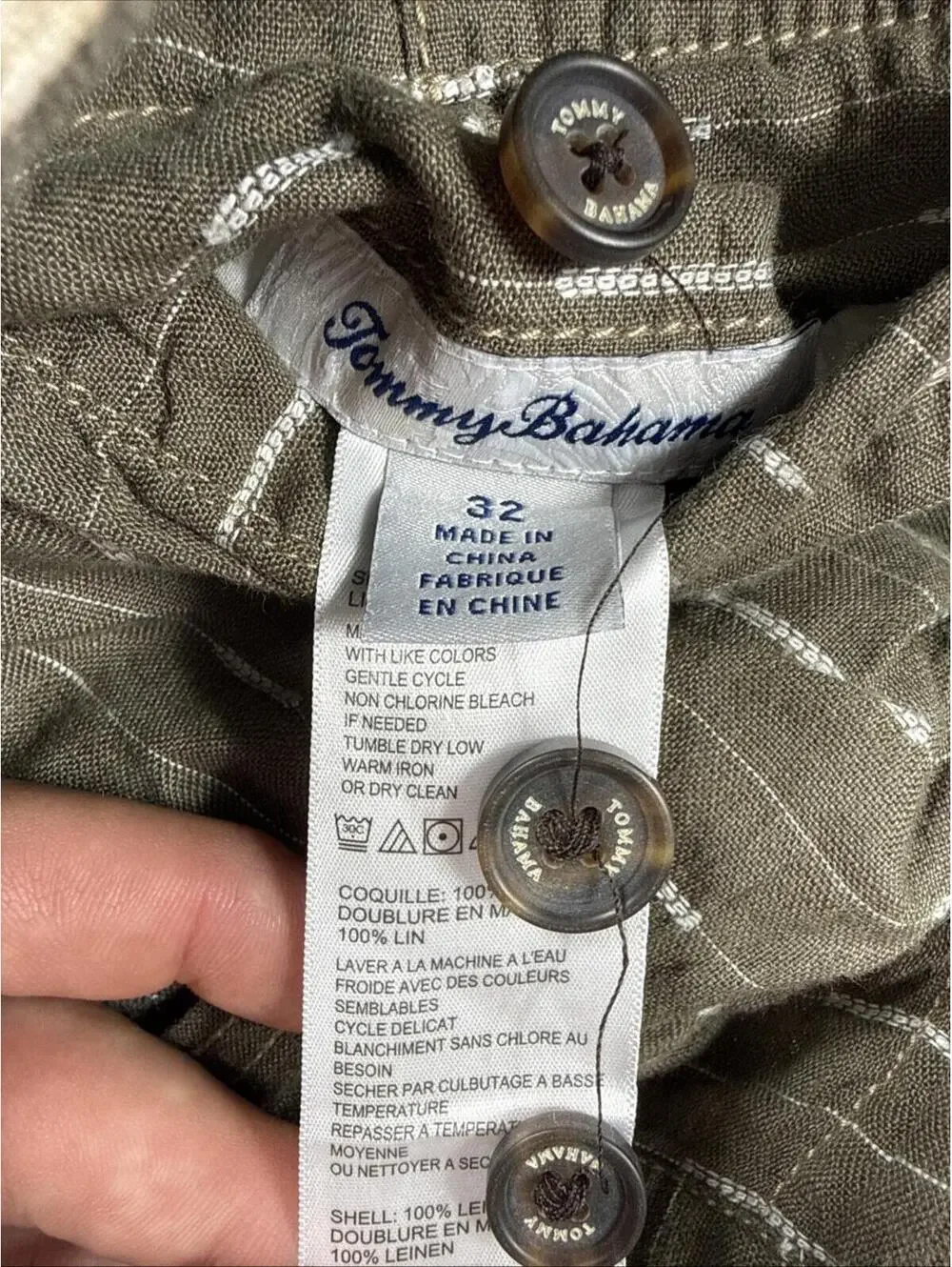 Tommy Bahama Shorts Mens‎ 32x9” Beige Plaid Reversible Green 100% Linen Summer